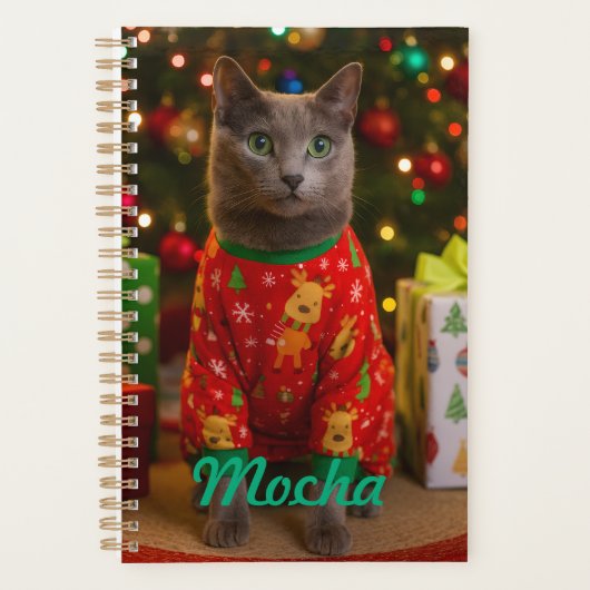 Cozy Russian Blue Cat Christmas Personalized  プランナー手帳 (正面)