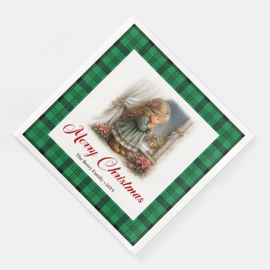 Cozy Rustic Christmas Scene Custom Name Napkins (コーナー)