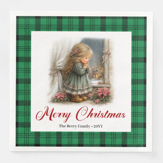 Cozy Rustic Christmas Scene Custom Name Napkins (正面)