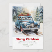 Cozy rustic Christmas scene old fashioned car シーズンカード (正面)
