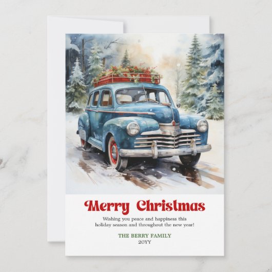 Cozy rustic Christmas scene old fashioned car シーズンカード (正面)