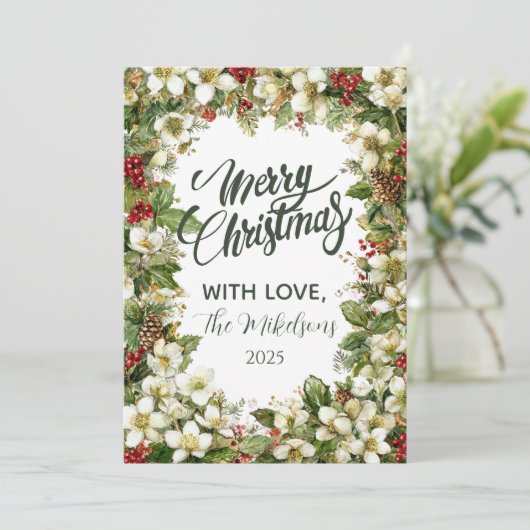 Cozy Rustic Evergreen Christmas シーズンカード (スタンド正面)