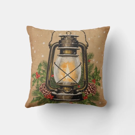 Cozy rustic lantern Christmas holly pine festive クッション (裏面)