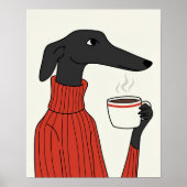 Cozy Saluki Coffee Illustration ポスター (正面)