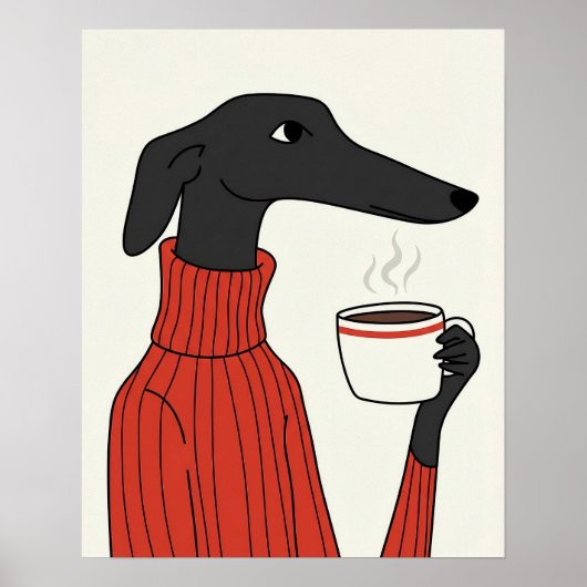 Cozy Saluki Coffee Illustration ポスター (正面)