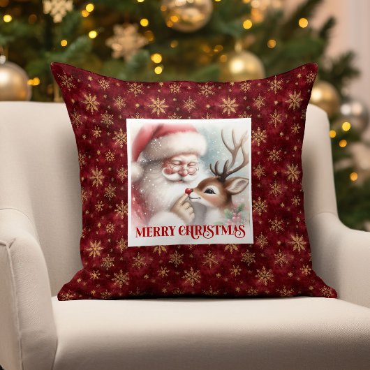 Cozy Santa and Rudolph Christmas Pillow Home Decor クッション