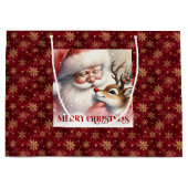 Cozy Santa and Rudolph Classic Christmas Gift Bag ラージペーパーバッグ (正面)