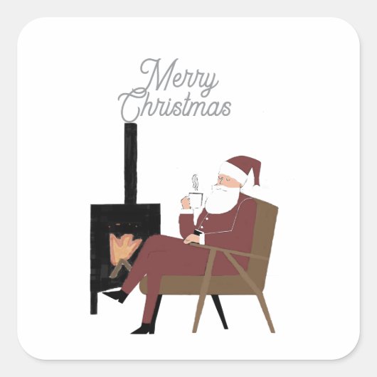 Cozy Santa Claus by Fireplace Sticker スクエアシール (正面)