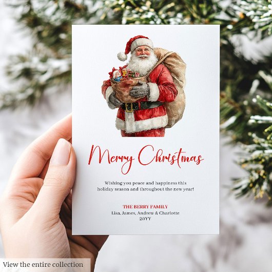 Cozy Santa Claus Classic Red Green Christmas Card シーズンカード