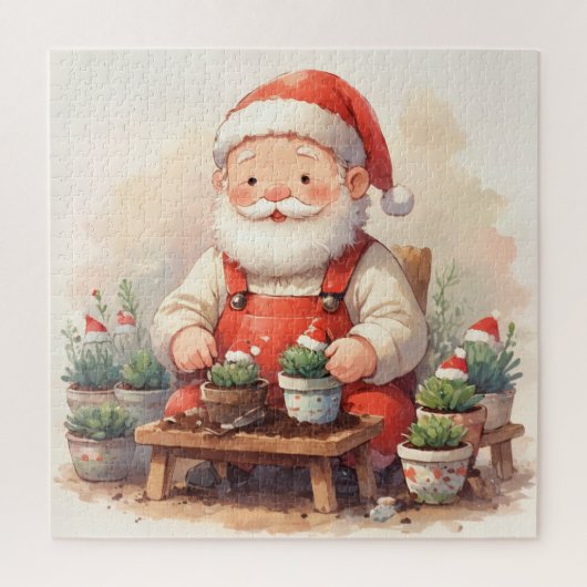 Cozy Santa Claus Gardener Planting Succulents ジグソーパズル (縦)
