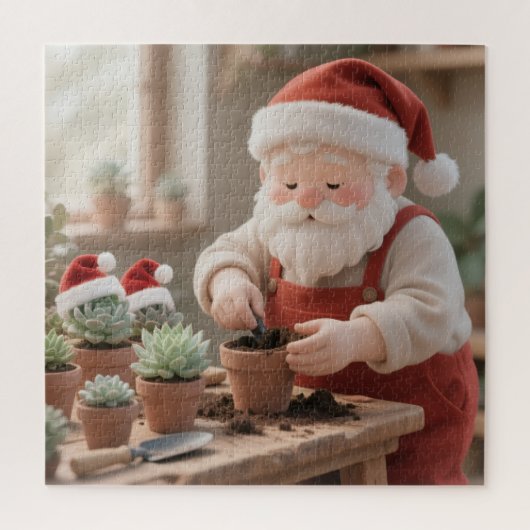 Cozy Santa Claus Gardener Planting Succulents ジグソーパズル (縦)