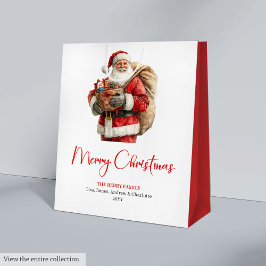Cozy Santa Claus Minimalist Script Font Gift Bag ミディアムペーパーバッグ
