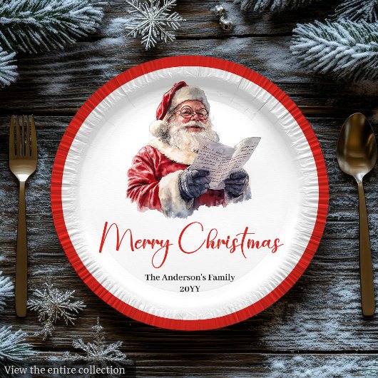 Cozy Santa Claus Red White Holiday Paper Plate  ペーパープレート