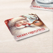 Cozy Santa Claus Rudolph Holiday Drink Coasters スクエアペーパーコースター (アングル)
