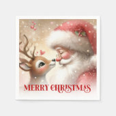 Cozy Santa Claus Rudolph Holiday Napkins Dinner  スタンダードカクテルナプキン (正面)