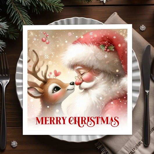 Cozy Santa Claus Rudolph Holiday Napkins Dinner  スタンダードカクテルナプキン