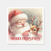 Cozy Santa Claus Rudolph Holiday Party Dinner Napk スタンダードカクテルナプキン (正面)