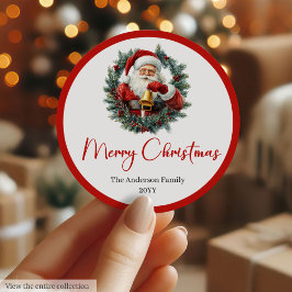 Cozy Santa Claus Watercolor Rustic Editable Label ラウンドシール