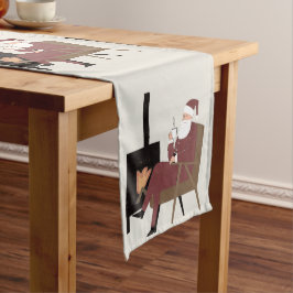 Cozy Santa Fireplace Pattern Holiday Table Runner ロングテーブルランナー