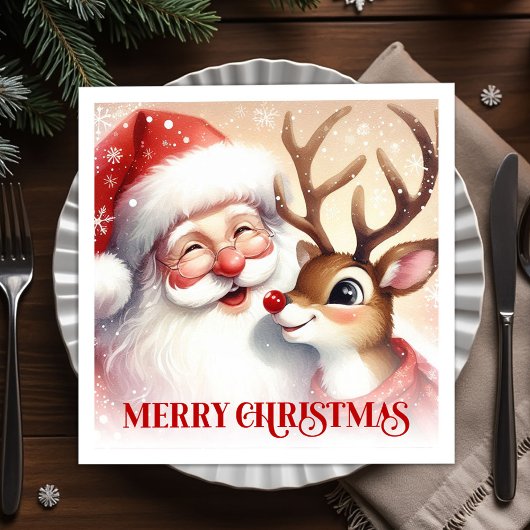 Cozy Santa Rudolph Holiday Dinner Napkins Christma スタンダードカクテルナプキン