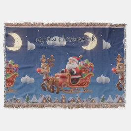 Cozy Santa Rudolph Holiday Fleece Blanket スローブランケット