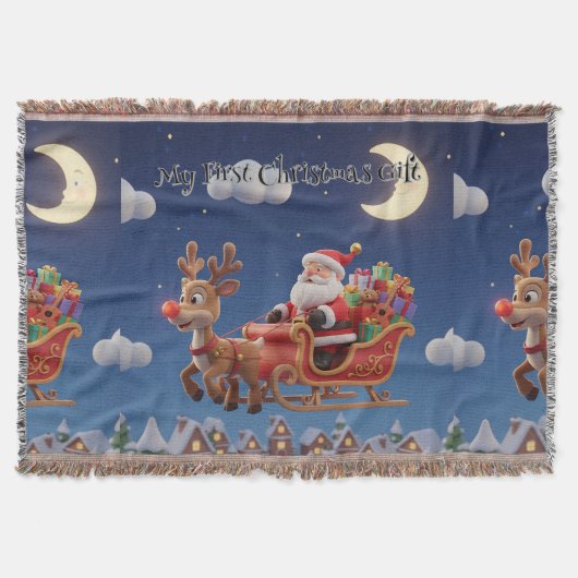 Cozy Santa Rudolph Holiday Fleece Blanket スローブランケット (正面)