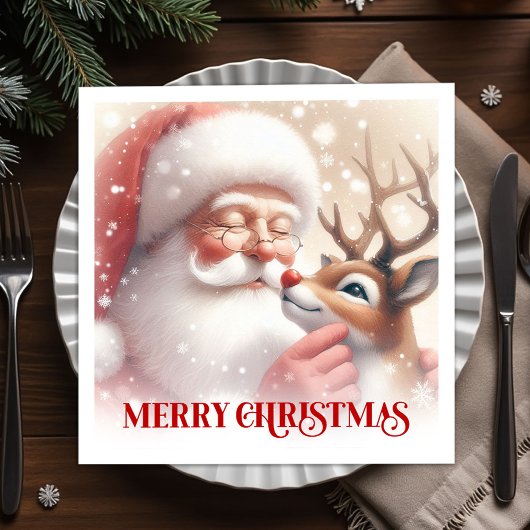 Cozy Santa Rudolph Holiday Table Napkins スタンダードカクテルナプキン