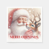 Cozy Santa Rudolph Holiday Table Napkins スタンダードカクテルナプキン (正面)