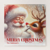 Cozy Santa Rudolph Personalized Christmas Kids   ジグソーパズル (縦)