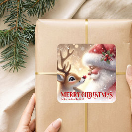 Cozy Santa Rudolph Personalized Christmas Kids  スクエアシール