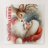 Cozy Santa Rudolph Personalized Christmas Kids Gif ジグソーパズル (横)
