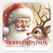 Cozy Santa Rudolph Personalized Christmas Kids Gif スクエアシール (正面)