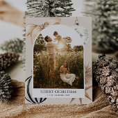 Cozy Scandi Boho Archファミリーフォトクリスマス シーズンポストカード