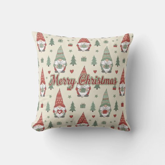 Cozy Scandinavian Christmas Gnome Throw Pillow クッション (正面)
