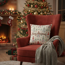 Cozy Scandinavian Christmas Gnome Throw Pillow クッション