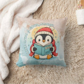 Cozy Scholar Penguin Reading Book Throw Pillow クッション (ブランケット)