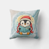 Cozy Scholar Penguin Reading Book Throw Pillow クッション (裏面)
