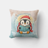 Cozy Scholar Penguin Reading Book Throw Pillow クッション (正面)