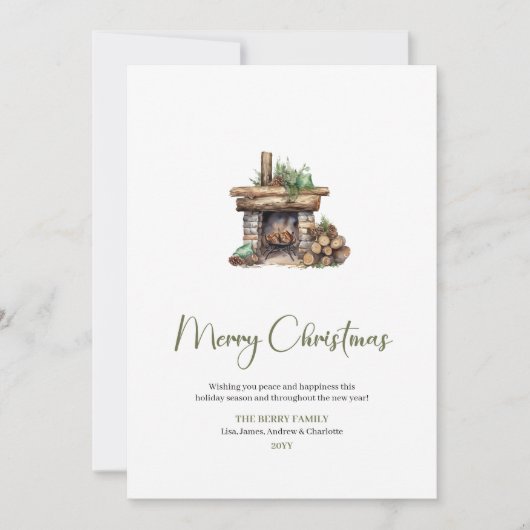 Cozy Script Font Botanical Christmas Greeting Card シーズンカード (正面)