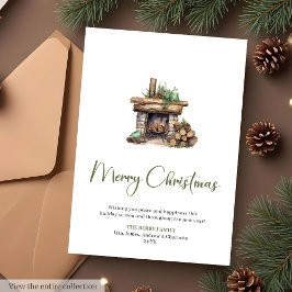 Cozy Script Font Botanical Christmas Greeting Card シーズンカード
