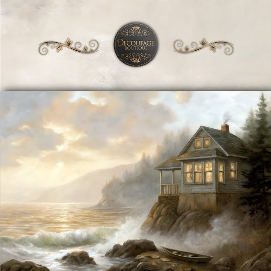 Cozy Seaside Cottage Glow Decoupage 薄葉紙