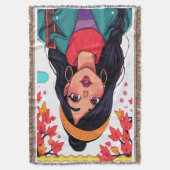 Cozy Sherpa Throw Blanket – 秋の少女アート、完璧 スローブランケット (正面縦)