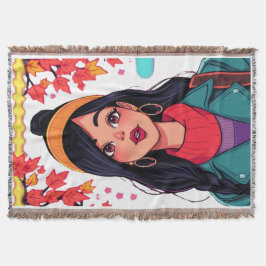 Cozy Sherpa Throw Blanket – Autumn Girl Art, Perfe スローブランケット