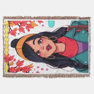 Cozy Sherpa Throw Blanket – Autumn Girl Art, Perfe スローブランケット