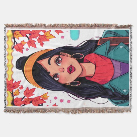 Cozy Sherpa Throw Blanket – Autumn Girl Art, Perfe スローブランケット (正面)