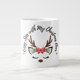 Cozy Sips with My Christmas Deer” – Cute Reindeer  ジャンボコーヒーマグカップ