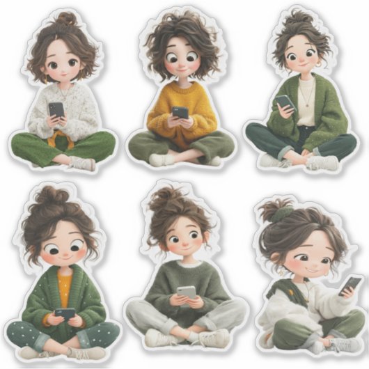 Cozy Sitting Chibi Girl Sticker Sheet  シール (正面)