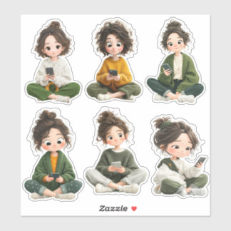 Cozy Sitting Chibi Girl Sticker Sheet シール