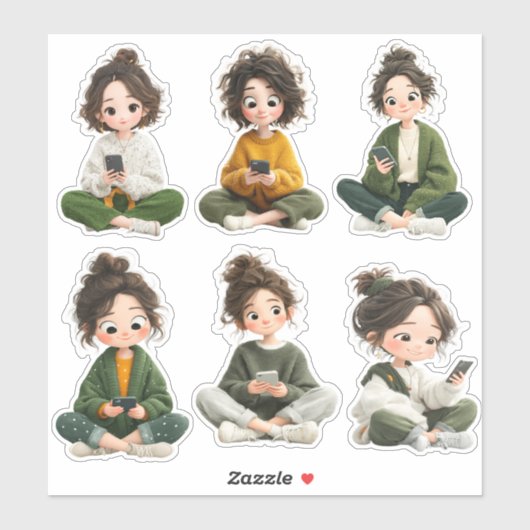 Cozy Sitting Chibi Girl Sticker Sheet シール (シート)