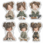Cozy Sitting Chibi Girl Sticker Sheet シール (正面)